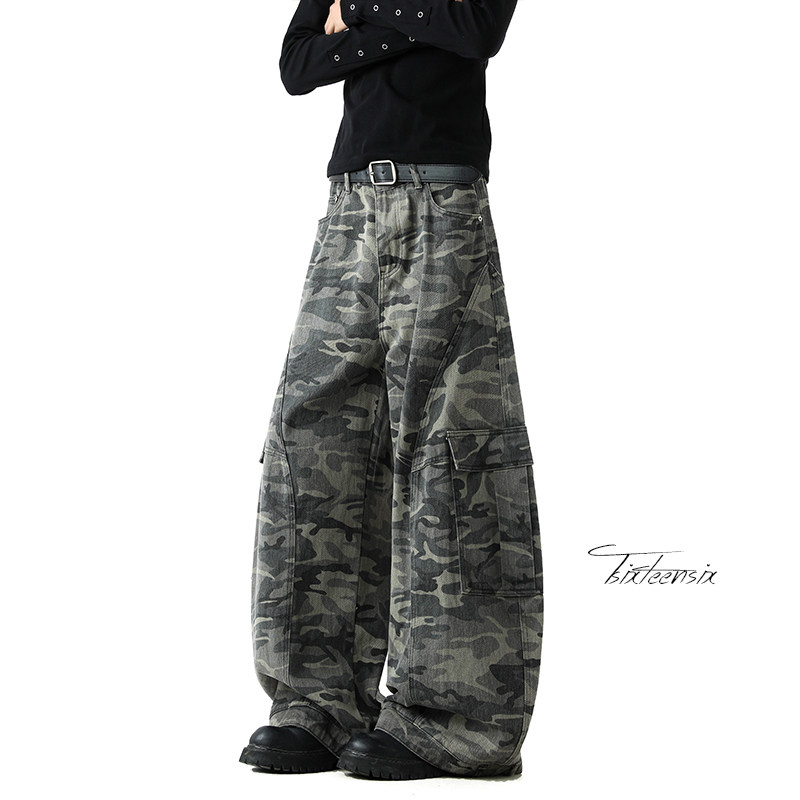 美式迷彩弯刀牛仔裤男高街休闲宽松工装裤A166-NA5814-特P70控118，男装牛仔裤，电商A166