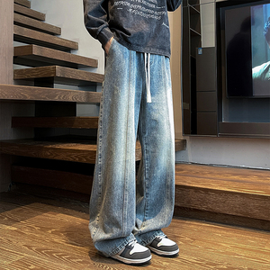 水洗猫抓牛仔裤男美式高街vibe直筒裤子A166-K006-P50加绒60控78，男装牛仔裤，电商A166