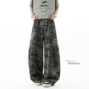 春季美式迷彩弯刀牛仔裤男宽松阔腿工装裤A166-NA5814-特P70控118，男装牛仔裤，电商A166