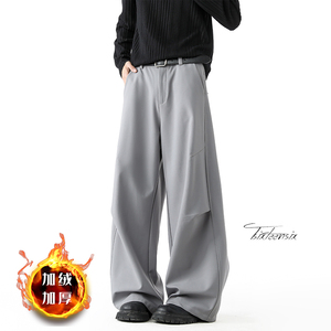 褶皱西裤男冬季加绒宽松阔腿弯刀裤A166-KA5903-特P40加绒50控68，男装西裤，电商A166