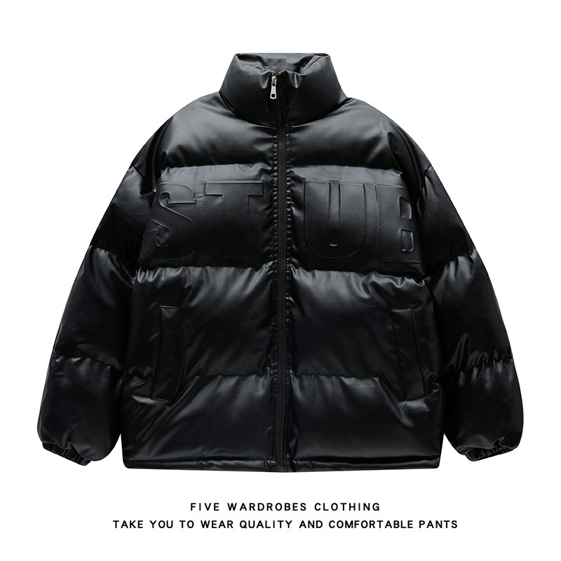 冬季PU棉衣男加厚立领字母钢印美式潮保暖棉服A166-MF2257-特P70，男装棉衣，电商A166