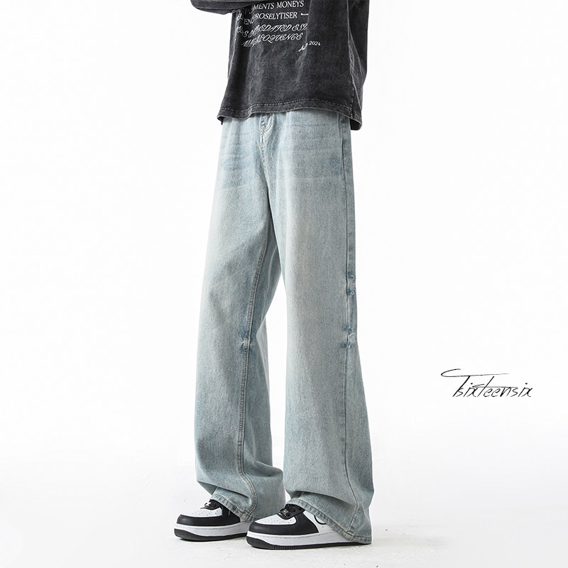 水洗牛仔裤男冬季复古做旧阔腿宽松休闲裤子A166-NA5J01-P45控69，男装牛仔裤，电商A166
