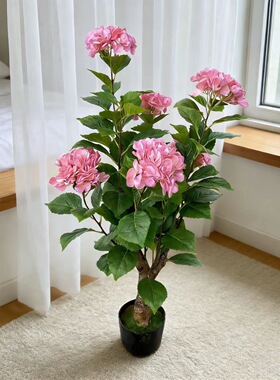 仿真绣球花盆栽带叶新年婚庆装饰盆栽摆件绢花摄影花墙打底绣球花