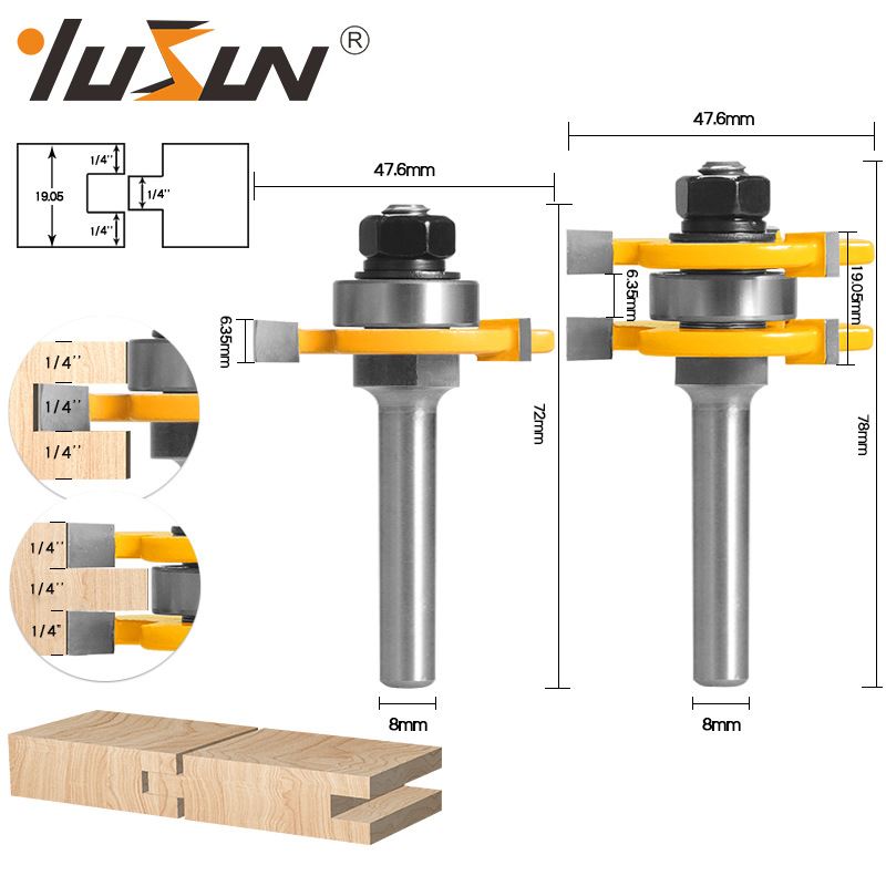 宇盛三齿三刃T型榫合刀拼板刀地板刀木工铣刀拼接刀刀具1/4柄8柄