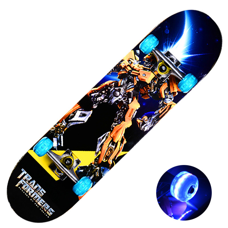 滑板车儿童闪光四轮滑板初学者男女小学生变形金刚大黄蜂双翘滑板