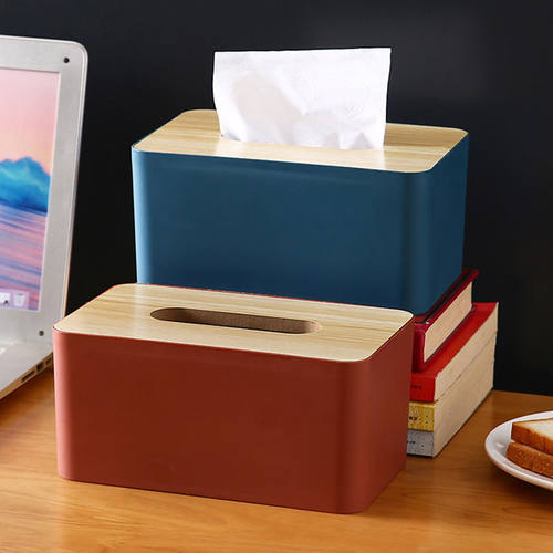 收纳抽纸家用简约木纹盖纸巾盒