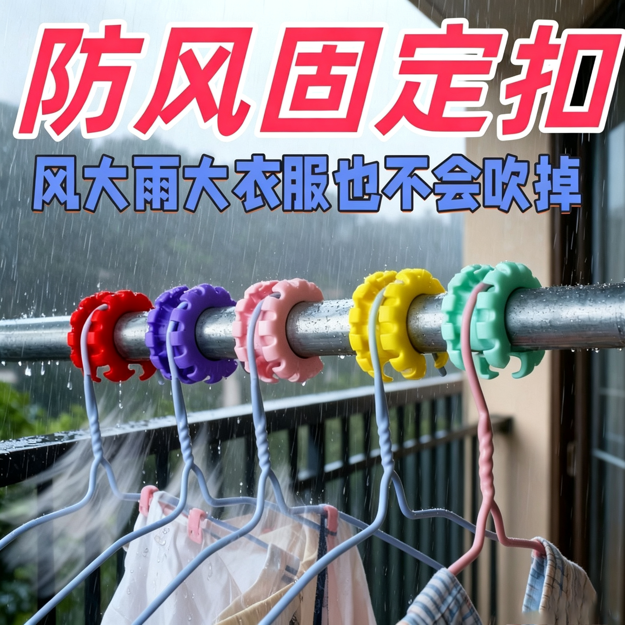 晾衣防滑固定扣防风晾衣杆卡扣晒衣服室外衣架脱掉落滑防固定神器