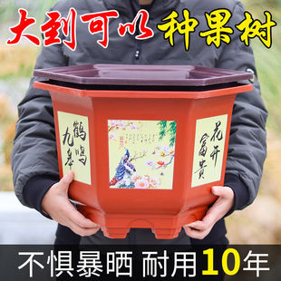 树脂仿陶瓷塑料花盆特大号加厚六角盆景绿萝种果树大型盆栽发财树