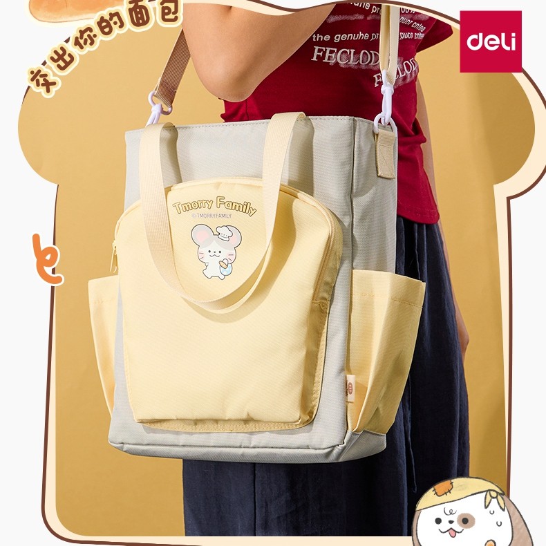 得力文件袋女孩初中生高中生大容量女生牛津帆布通勤包卡通可爱单肩包学生休闲手提补习袋补课资料文具收纳袋