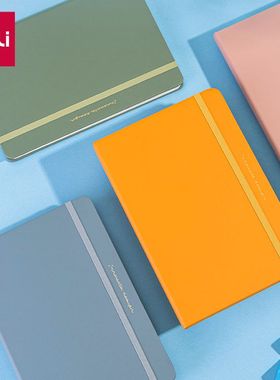 得力硬面抄文具笔记本本子彩色绑带记事本25K96张橙色粉色绿色蓝色小清新学生用记录会议办公皮面笔记本22295