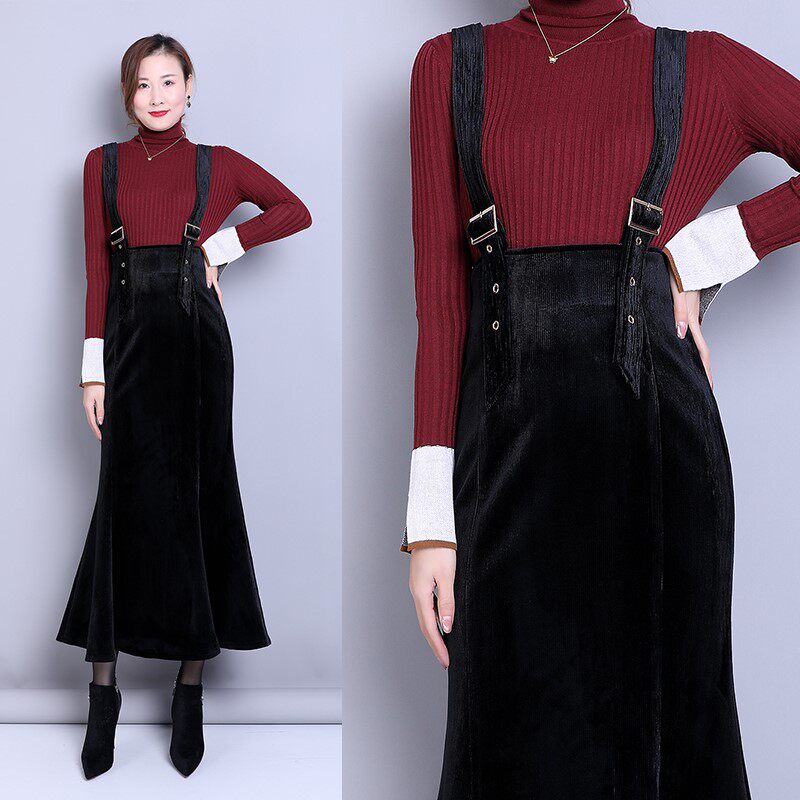 背带裙女2021秋冬鱼尾长裙半身裙新款高腰显瘦条绒吊带裙包臀裙子|ruв категории Женская одежда, юбка - от Buy2taobao.com для оказания профессиональной услуги покупки агента Taobao