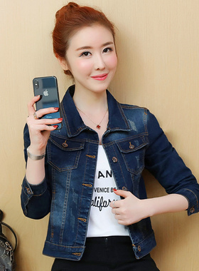 牛仔衣服女2026秋装弹力口袋新款韩版修身长袖牛仔上衣短款外套