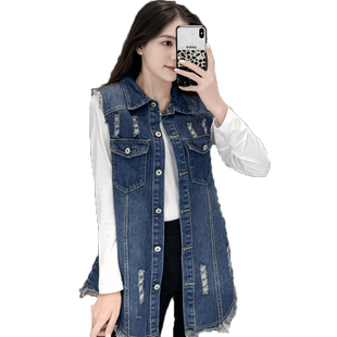 2026秋季新款无袖坎肩百搭中长款背心外套宽松时尚牛仔马甲女秋冬