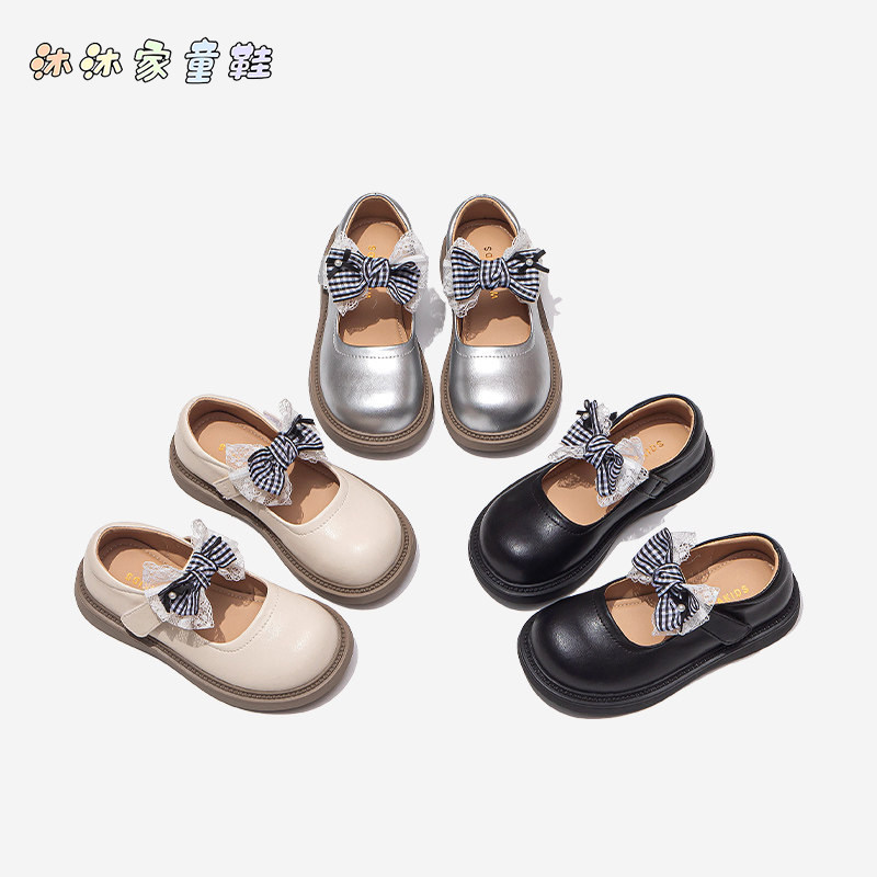 女童鞋子儿童公主鞋2026春季新款小女孩公主风蝴蝶结防滑黑色皮鞋