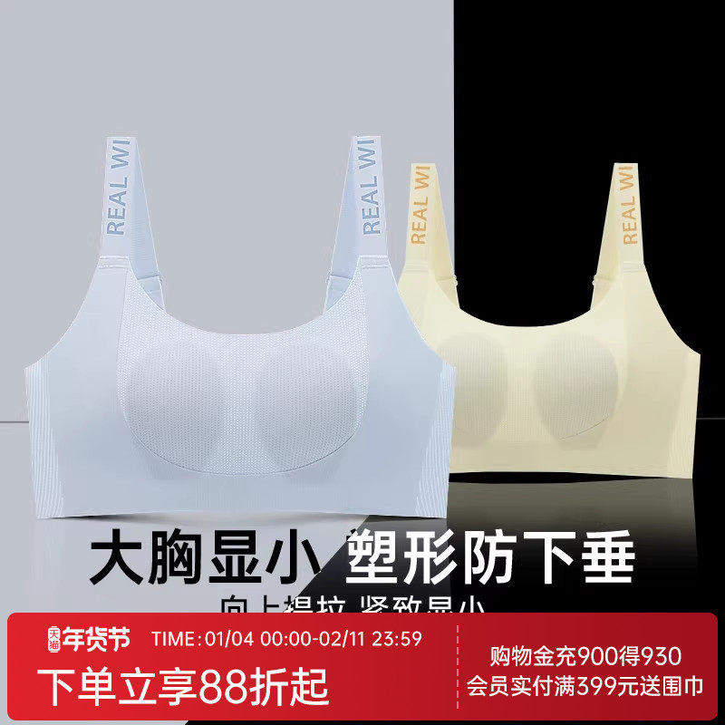 润微提拉内衣女薄款无痕聚拢大胸显小上托防下垂收副乳兔耳朵文胸