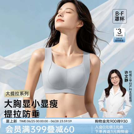 润微提拉内衣女夏薄款大胸显小粉底液无痕聚拢收副乳防下垂文胸罩
