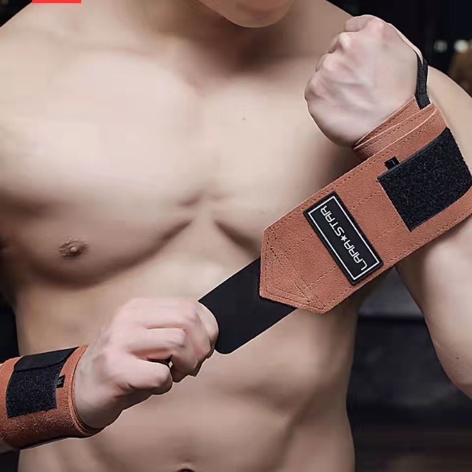 劳拉之星牛皮护腕健身加压助力带硬拉防滑耐磨卧推手腕带力量训练
