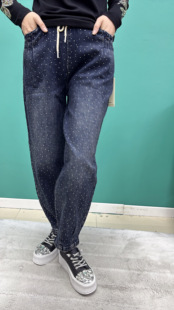 阿静家重工满天星裤子烫钻新款宽松束脚休闲裤减龄显瘦外穿运动裤