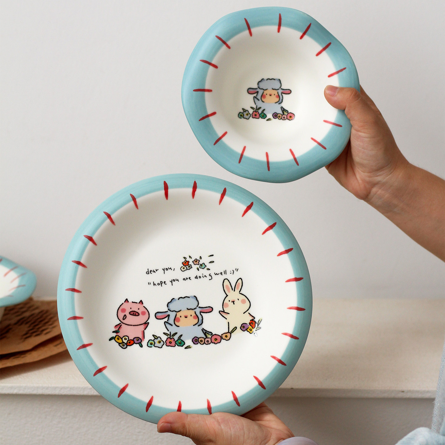 原创小羊的朋友家用菜盘早餐盘沙拉碗米饭辅食碗陶瓷餐具套装哑光,餐饮具,盘,淘宝优惠券,粉丝福利购,淘宝优惠卷