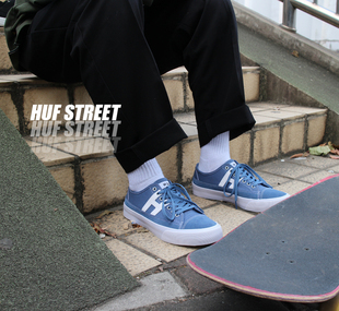 特价 断码 美国HUF蓝色翻毛皮耐磨减震双翘陆冲专业男女滑板鞋