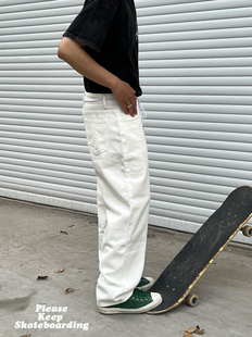 高腰大直筒宽松街头滑板BMX白色裤 子男士 休闲长裤 美式 夏季 男款