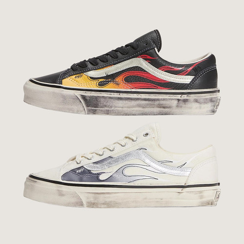 Vans Premium Old Skool 36摇滚风火焰做旧脏脏鞋休闲鞋潮流板鞋