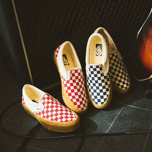 Vans Premium Slip-On 98蓝白棋盘格帆布生胶底一脚蹬帆布鞋板鞋