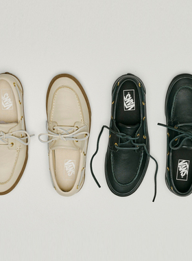 Vans 2-Eyelet Boat高级感皮革简约复古老钱风通勤休闲鞋船鞋板鞋