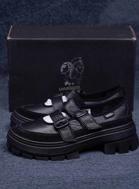 Vans OTW Mary Jane范斯玛丽珍鞋黑色皮革复古女鞋圆头粗跟松糕鞋