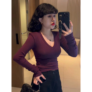 感V领打底衫女内搭春2026新款欲风性格修身长袖t恤上衣1229w