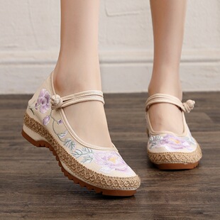 羌族苗族绣花鞋畲族鞋子古风汉服鞋增高中国风女鞋禅服茶服布鞋