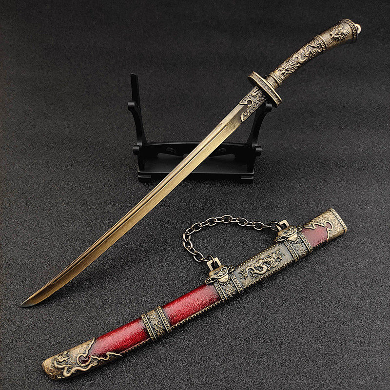 武侠古代刀剑冷兵器雪中悍刀行绣冬刀倚天剑合金属玩具模型送刀架