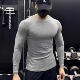 纯色轻薄透气修身 春秋款 训练服 男士 弹力速干显肌肉健身衣运动长袖