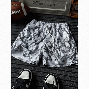 短裤 健身训练篮球裤 男款 设计感蛇纹三四分中裤 子 夏季 运动速干美式