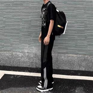 传奇商行legend休闲裤美式春秋款三条杠条纹拼接卫裤宽松运动裤子