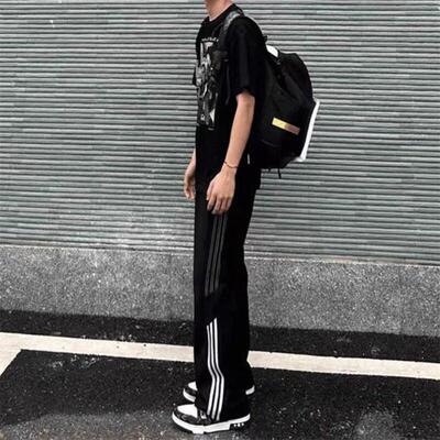 传奇商行legend休闲裤美式春秋款三条杠条纹拼接卫裤宽松运动裤子