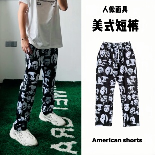 学生国潮九分卫裤 男篮球训练休闲印花直筒花裤 潮流运动长裤 春秋季