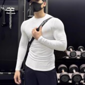T恤 圆领肌肉运动跑步健身弹力螺纹长袖 紧身训练修身 打底上衣男士