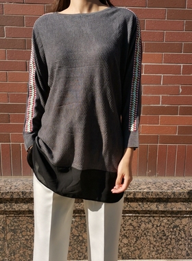 cas**ll ma**ey 民族风刺绣 拼接元素 中长棉针织衫 灰色