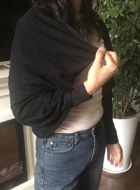 ca**inkl**n 高端 高级羊毛多变随性敞开式披肩针织清仓包邮黑色