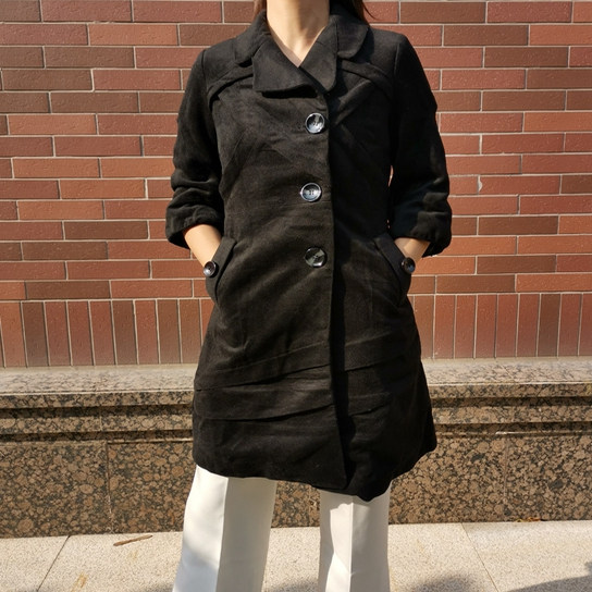 M* 修身 收腰 七分八分微喇叭袖 羊毛混纺 大衣 瑕疵 清仓