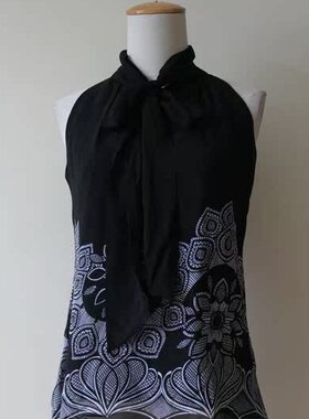 B*R*美国 优雅印花飘带雪纺无袖TOPS 背心 上衣 黑色系