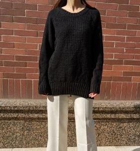 REL@TI++TY 立体层次编织 宽松绞花纹 针织衫 清仓 黑色入