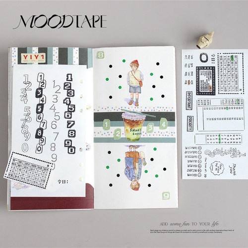 moodtape日历月份数字叠叠原创手帐素材透明印章橡胶皮章mood印章