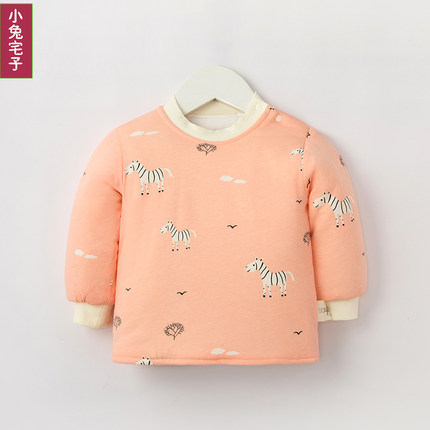 新品宝宝夹棉冬季保暖肩扣上衣新生婴儿儿纯棉加厚内衣冬装小棉衣