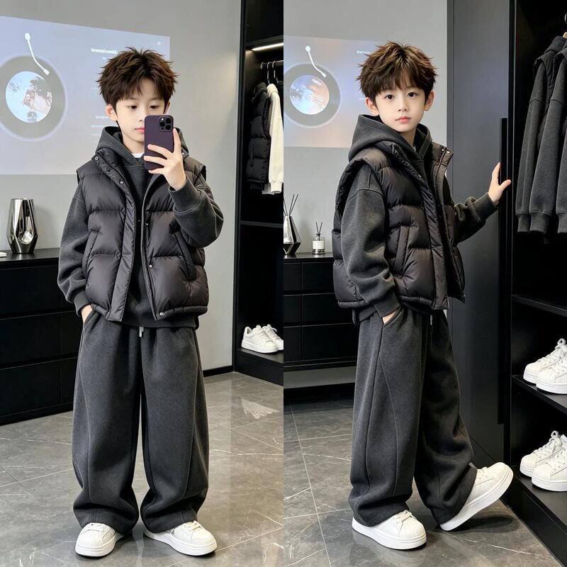 男童冬装加绒套装秋冬款2026新款运动男孩中大儿童冬季衣服加厚潮