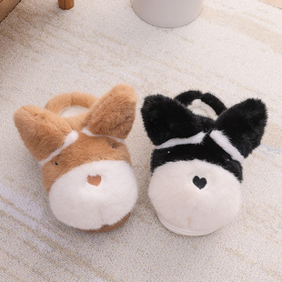 柯基小狗儿童棉拖鞋秋冬季室内防滑男女中大童厚底保暖家居毛毛鞋