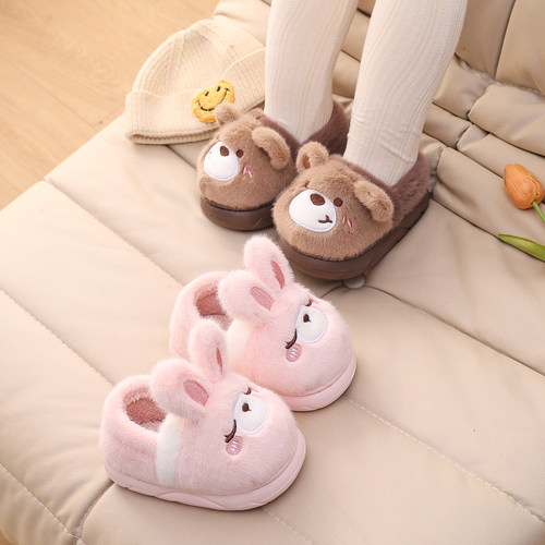 冬季儿童卡通包跟防滑室内棉拖鞋