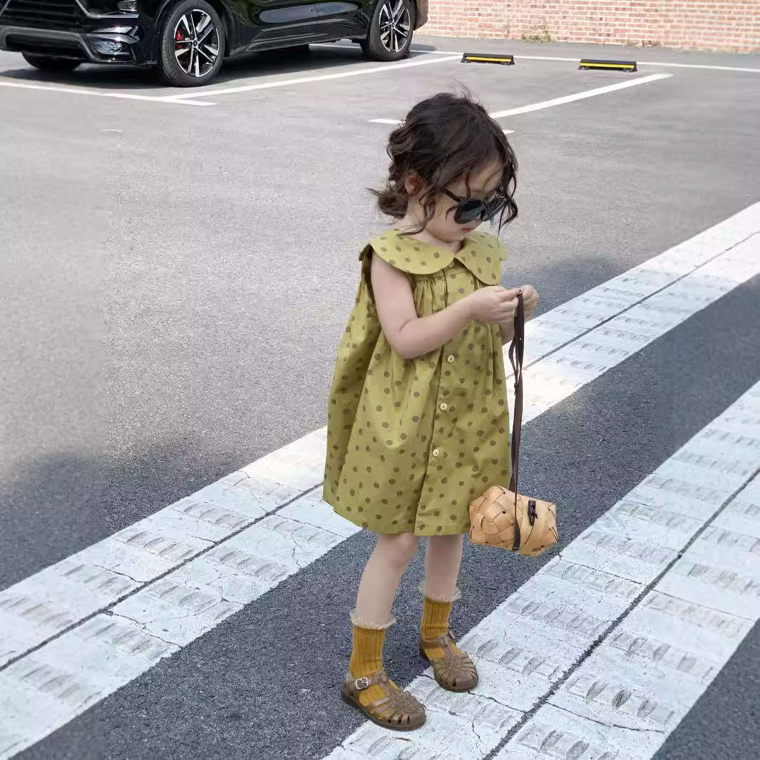 2026夏季新款 韩版童装 女童宽松波点背心裙洋气娃娃领无袖连衣裙