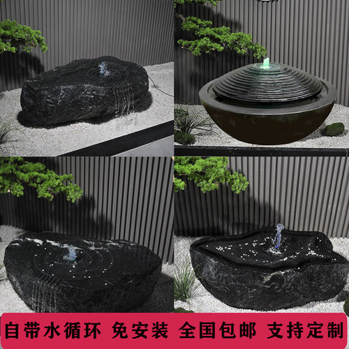 石雕流水石钵喷泉户外日式流水钵